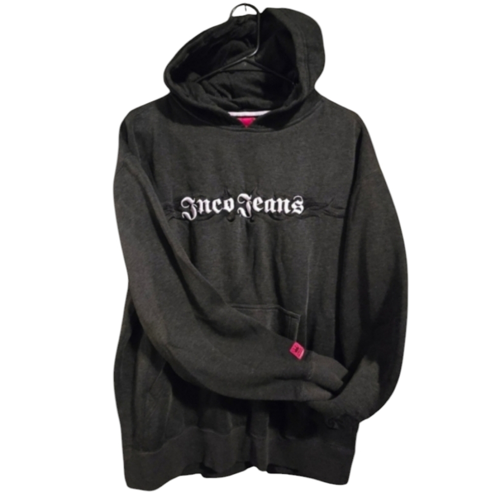 VTG JNCO Jeans 90s Y2K Black Embroidered Hoodie Sweatshirt Men-Unisex Size LG 🔥